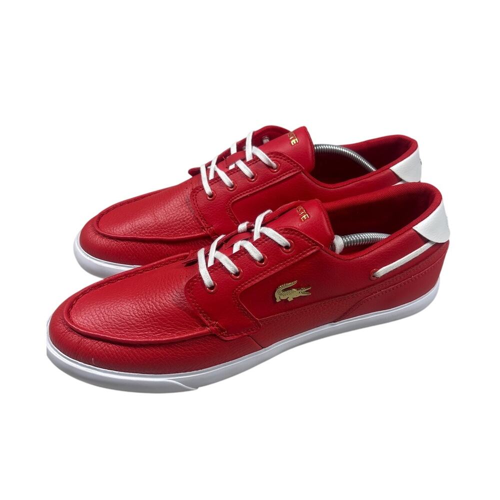 Lacoste Mens Baybliss Deck Boat Shoes Size 13 Red White Tumbled Leather 0921